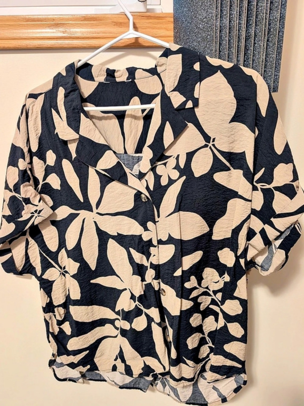 Floral Button Down Shirt in Black & Beige